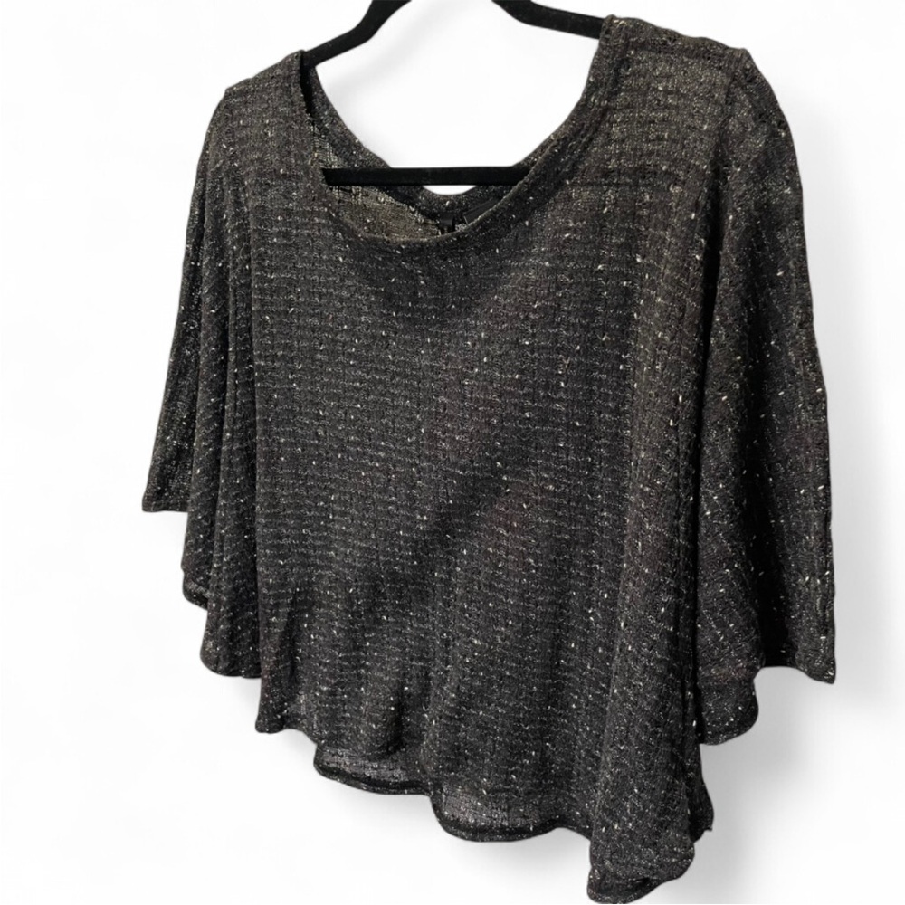 New Directions Shimmer Metallic Knit Poncho Crop Top Charcoal Grey M Disco Party - Picture 4 of 7